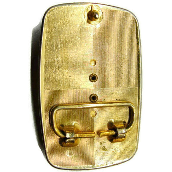 South Western Green Stone Black & Gold Tone Overlay Detailed Flower Belt Buckle - Picture 5 of 11